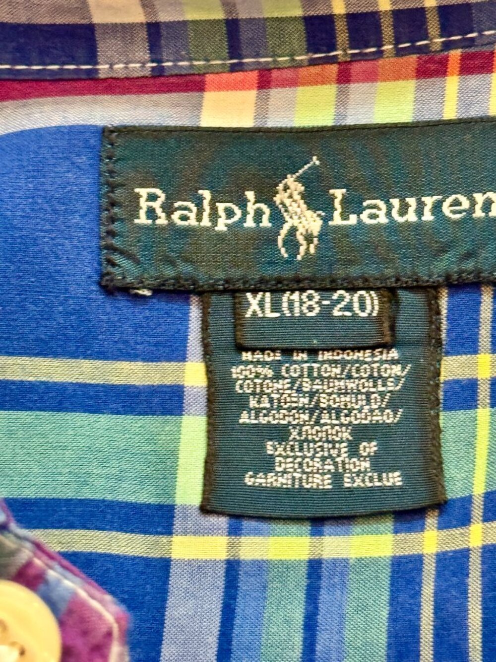 Polo Ralph Lauren Plaid Button Down Shirt Youth XL 18-20 Yellow Pony Mens XS EUC - Picture 6 of 11